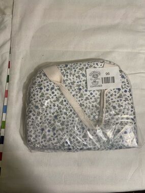 Floral Quilted Insulated Lunch Tote Bag Blue White Cotton Reusable Carry Bag